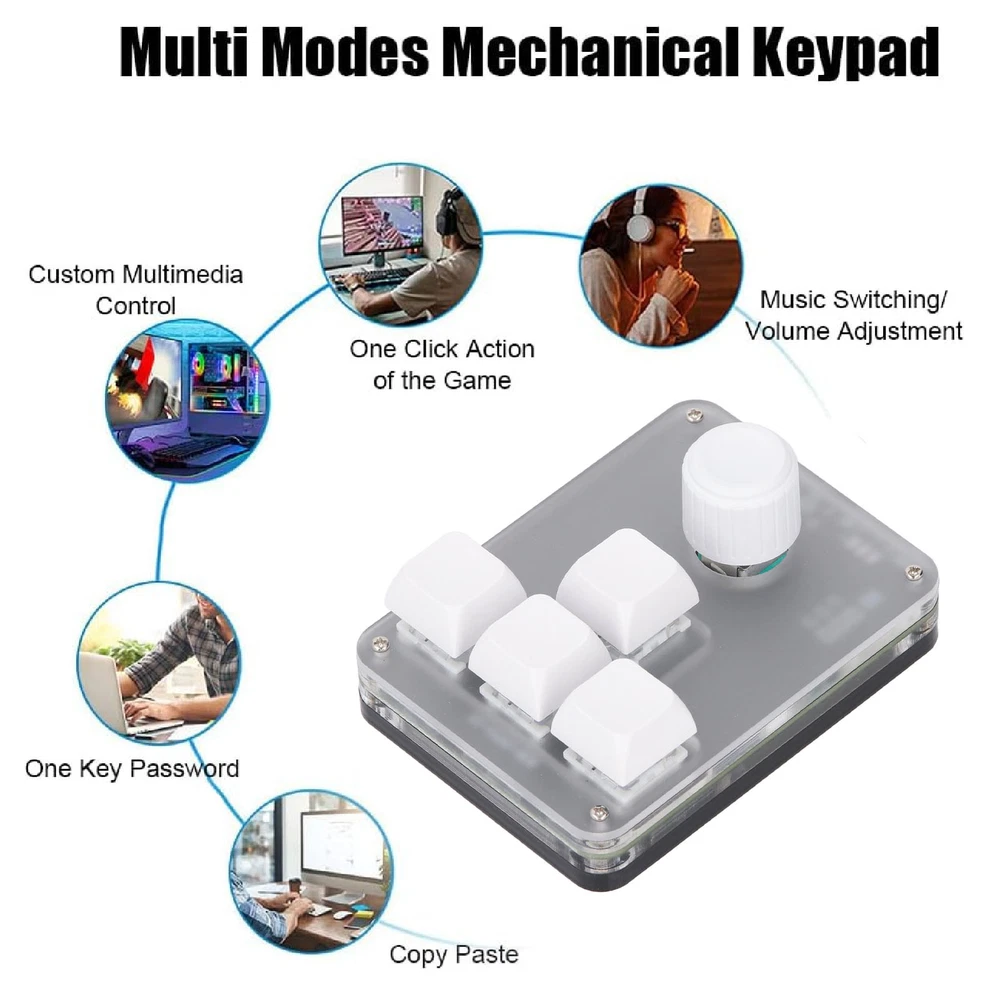 4-Key Programmable Mechanical Keypad with RGB Light and Knob in White