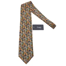 Drake's NWT Neck Tie in Orange / Multicolor Mini Floral Print 100% Silk