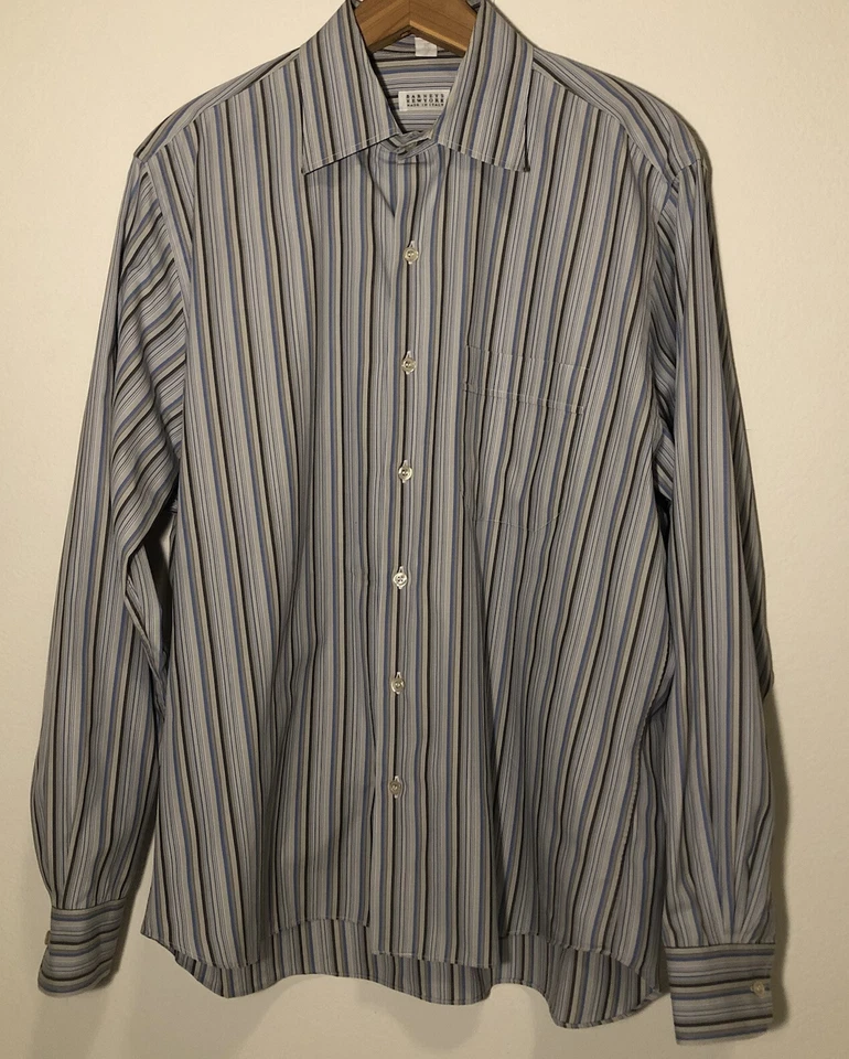Barney’s New York Long Sleeve Button Up Mens Large Striped Made in Italy - Image 3 of 4