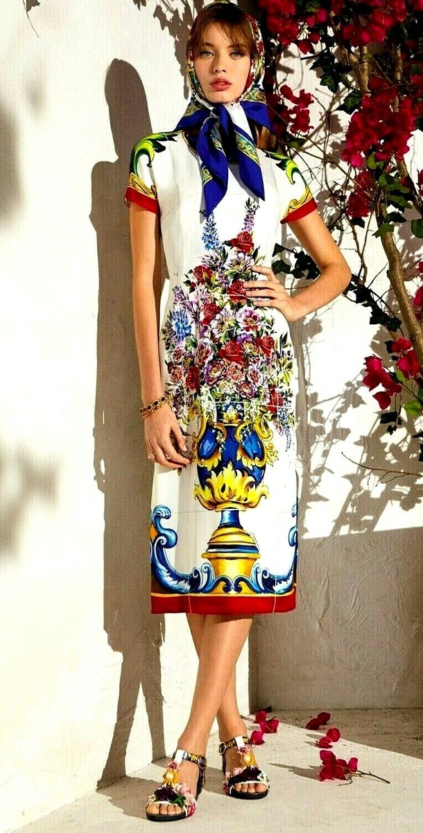 Dolce & Gabbana SS2016 Majolica Print Vases Silk Floral Sheath