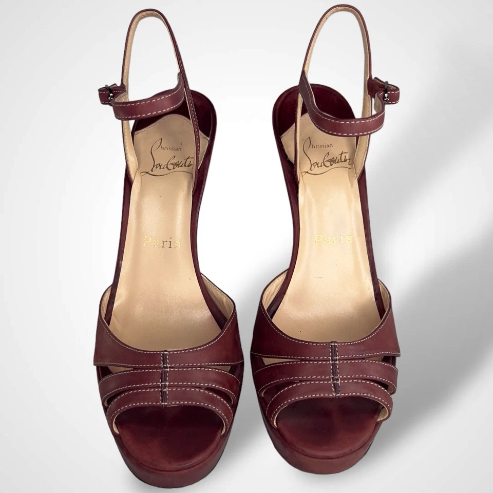 Auténticas sandalias Christian Louboutin de plataforma con correa al tobillo y tacón alto - talla 37,5 Foto 4 de 4