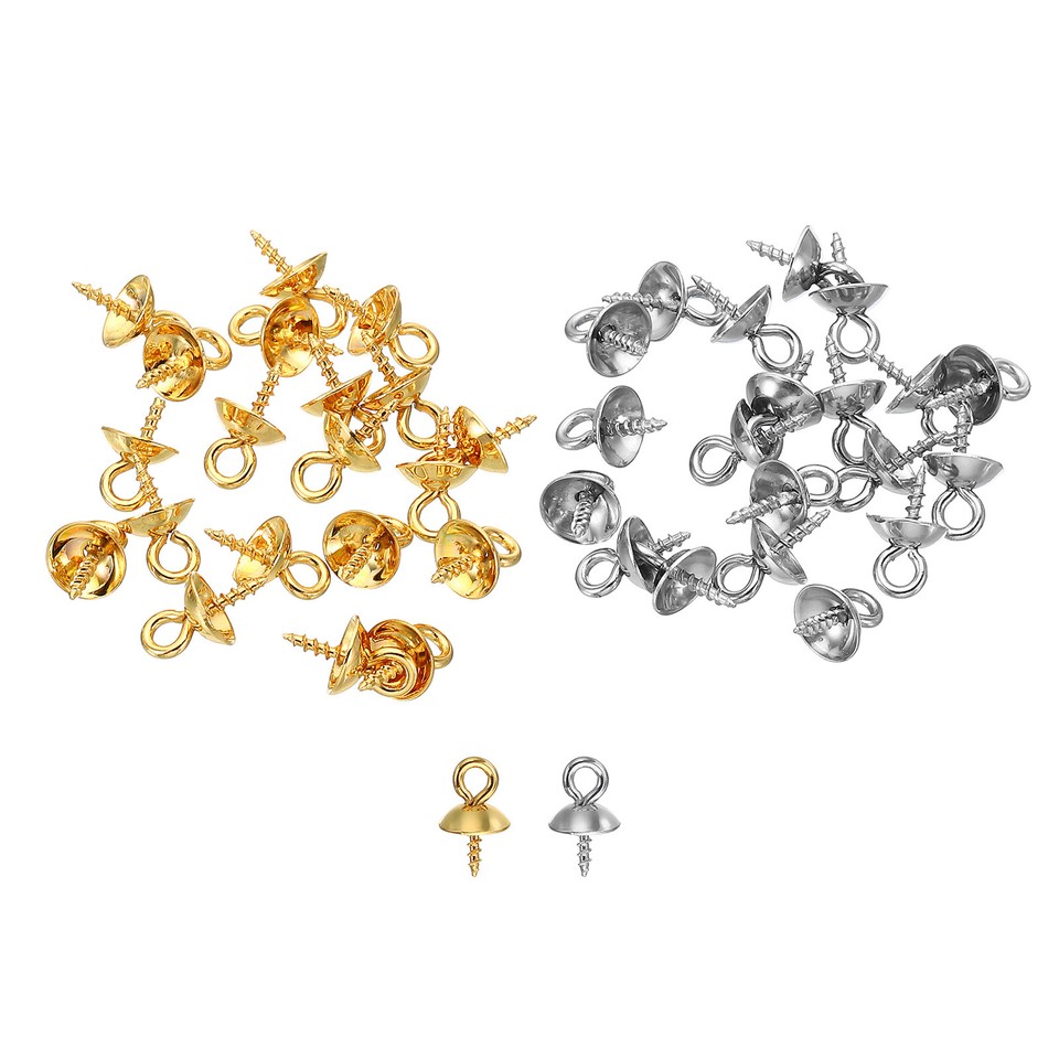 6mm Cup Pearl Screw Eye Pin Peg Pendant, 40 Pcs Eye Pin Pegs with Cap