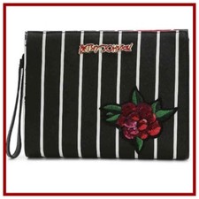 Betsey Johnson LARGE Sequin ROSE Wristlet Clutch Tech BAG Pouch Strap 8.5x10x2.5