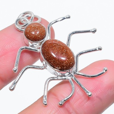 Pendentif En Argent Sterling 925, Pierre Soleil Rouge Créée En Labo - Fait Main En Inde