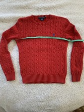 POLO RALPH LAUREN Cable Knit Crewneck Pony Sweater for Kids Medium - RED