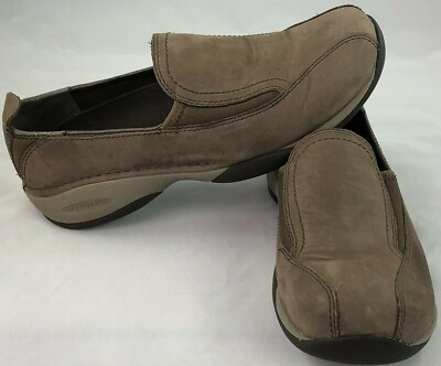 MERRELL Primo Moc II Coffee Nubuck Shoes Womens Size 6.5 Stretch Gusset Slip On