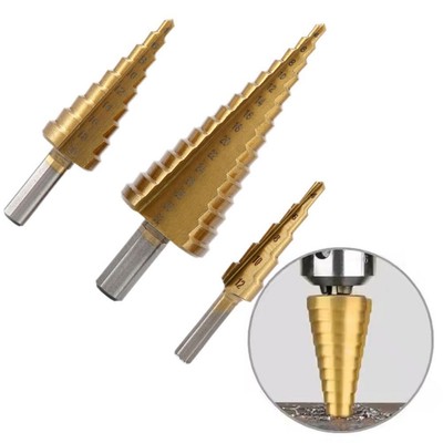 3pcs Cone Step Drill Bits HSS Pagoda Shape Hex Shank Spiral-Cutter Tool Tackle 