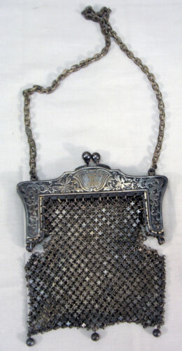 Antique 1908 JEB Co Metal Mesh Purse Bag G.Silver 