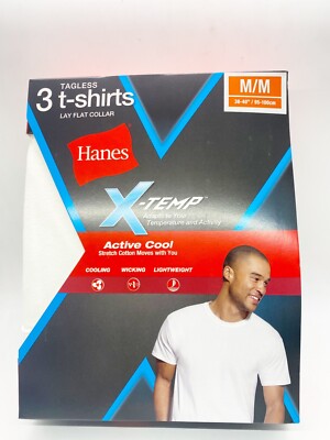 Hanes X-Temp Tagless Lay Front Collar T Shirts White Size Mens