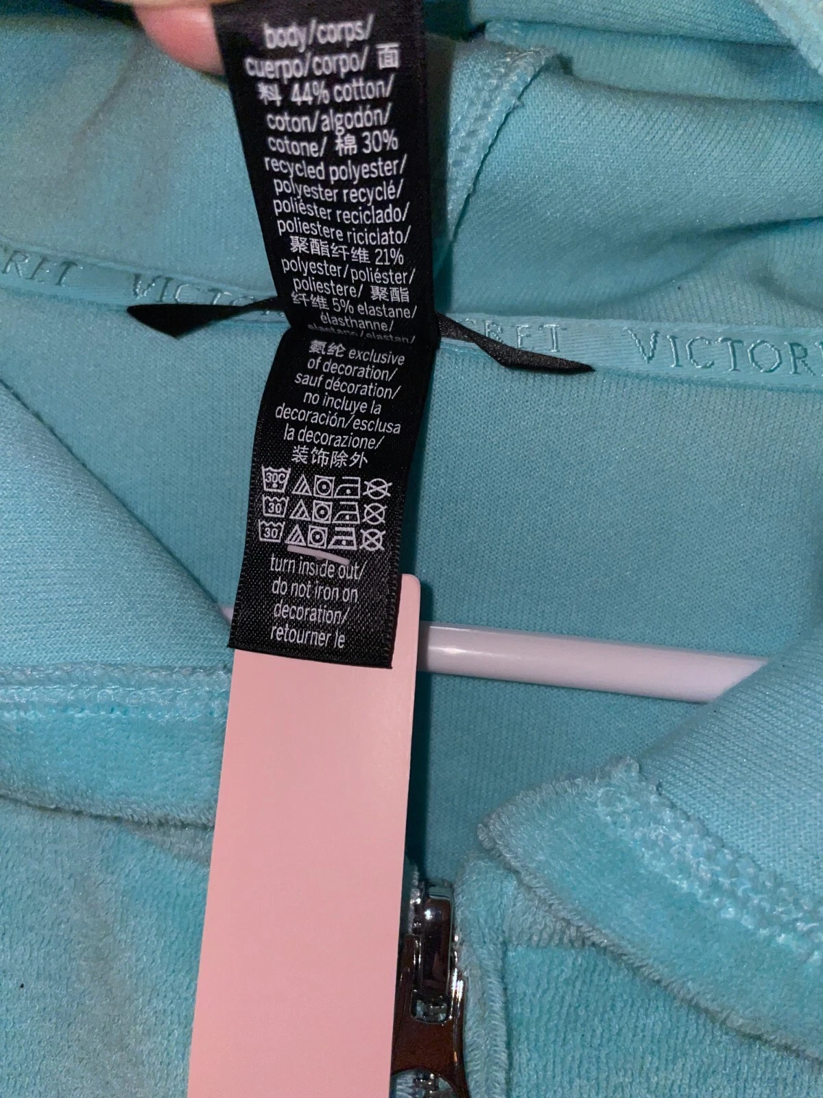 UNDERCOVER Felpa con cappuccio Victoria's Secret On Point blu acqua cropped full zip Terry taglia S