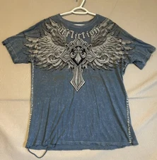 Affliction T-shirt Mens Sz 2XL Distressed Wings Feathers Stitch Sides Velvet Y2K