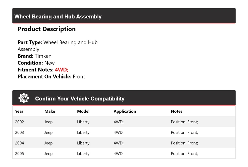 Подшипник колеса и ступица в сборе передние для Jeep Liberty 4WD 2002-2005 годов выпуска Timken 2003 - Изображение 2 из 4