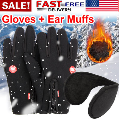 Winter Warm Touch Screen Gloves Mittens + Windproof Ear Warmer For Cold Weather