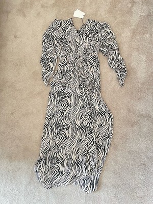ISABEL MARANT Albi Zebra Dress Stretch Silk Ecru/Black FR 36