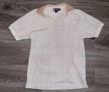 Chaps Ralph Lauren Polo Shirt Mens Medium White Check Cotton Knit Logo Casual