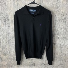 Vintage Polo Ralph Lauren Merino Wool Sweater Small Black Button Pullover Mens