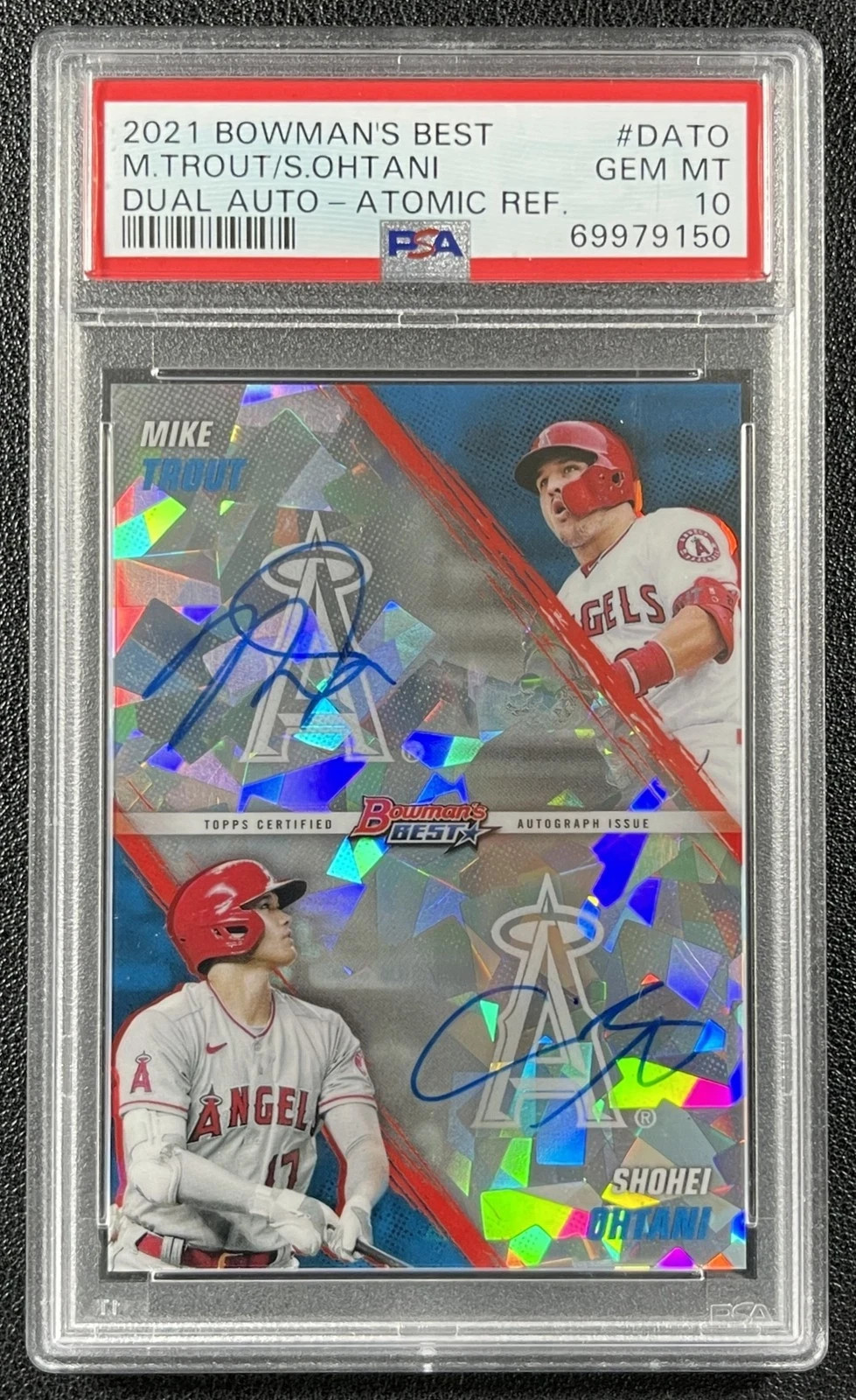 SHOHEI OHTANI MIKE TROUT PSA 10 2021 BOWMAN'S BEST AUTO ATOMIC REFRACTOR 10/10 view 3