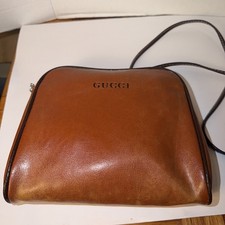 Vintage GUCCI Clutch /Makeup Bag / Crossbody Tan Leather 8.5”x 7x2”