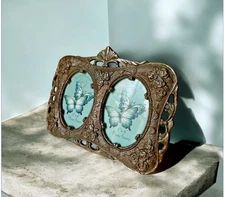 baroque metal double photo frame with roses  Rococo style..