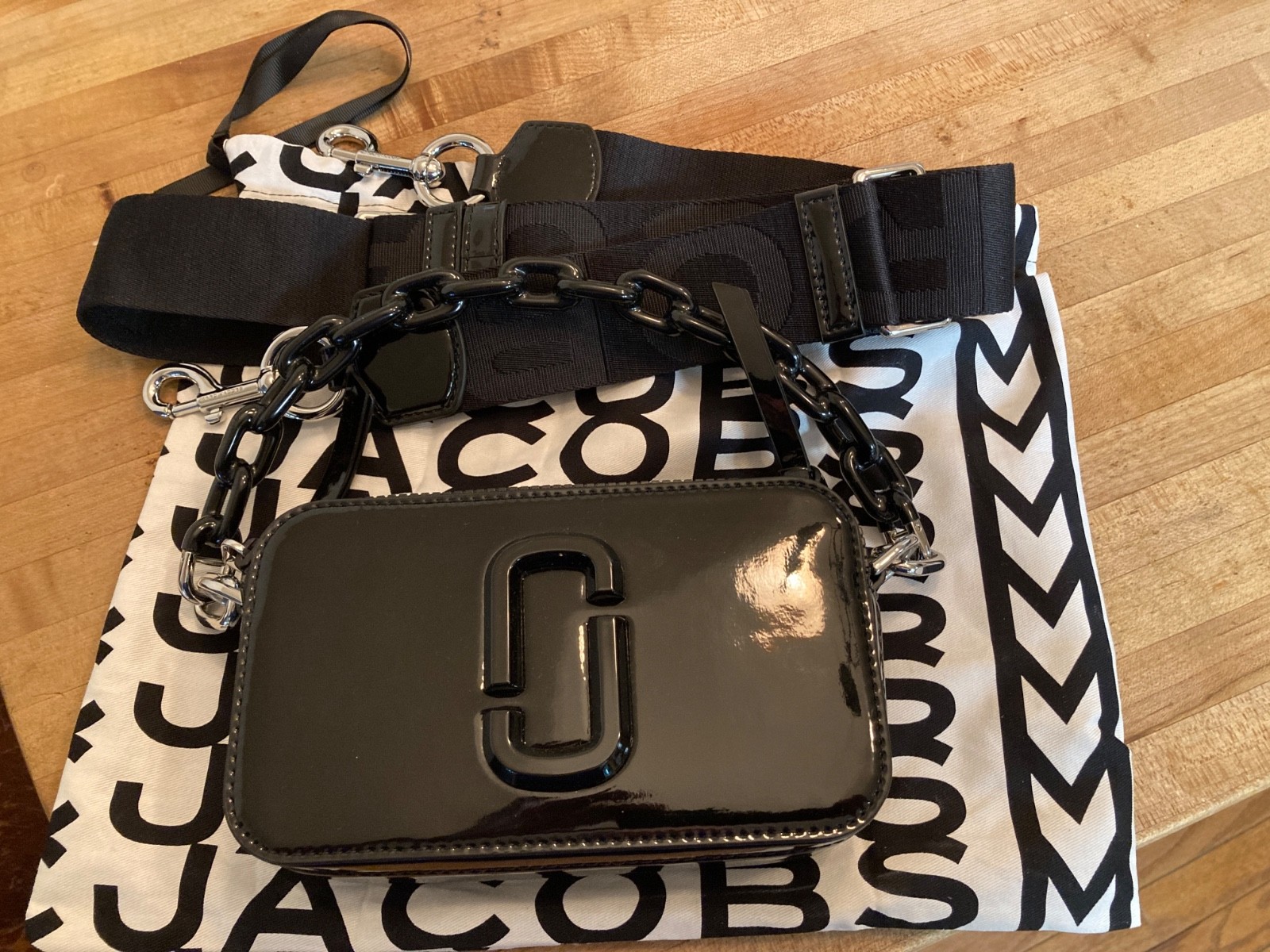 MARC JACOBS, The snapshot leather crossbody bag, Black, NEW
