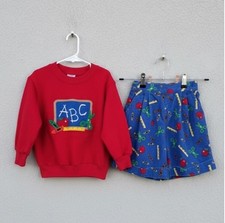 VTG 90s Kellys Kids Matching Set 4/5 Crewneck Corduroy Shorts Back to School ABC
