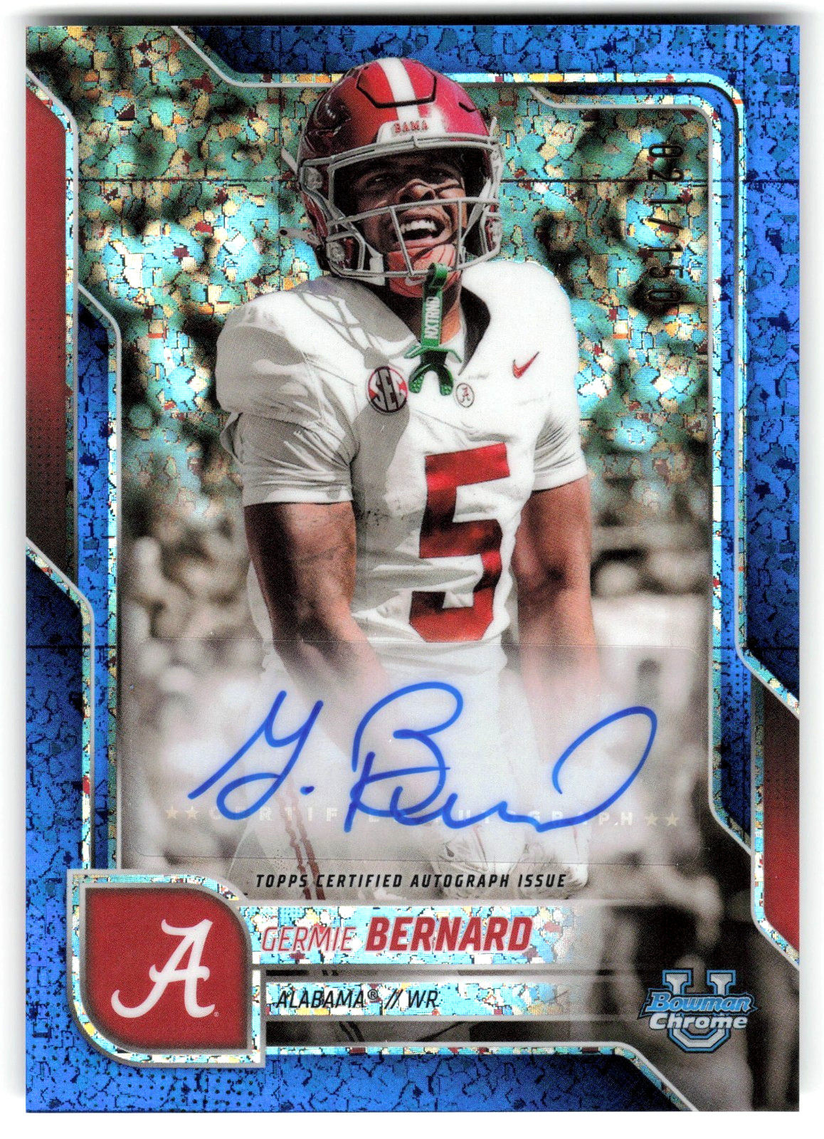 2025 Bowman University Chrome #BCA-GB Germie Bernard /150 Blue Mini Diamond AUTO