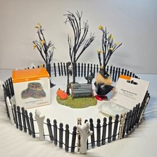 Dept 56 Halloween Village Accessory Lot 9pc Ghostly Iron Fence Cat Bench Trees