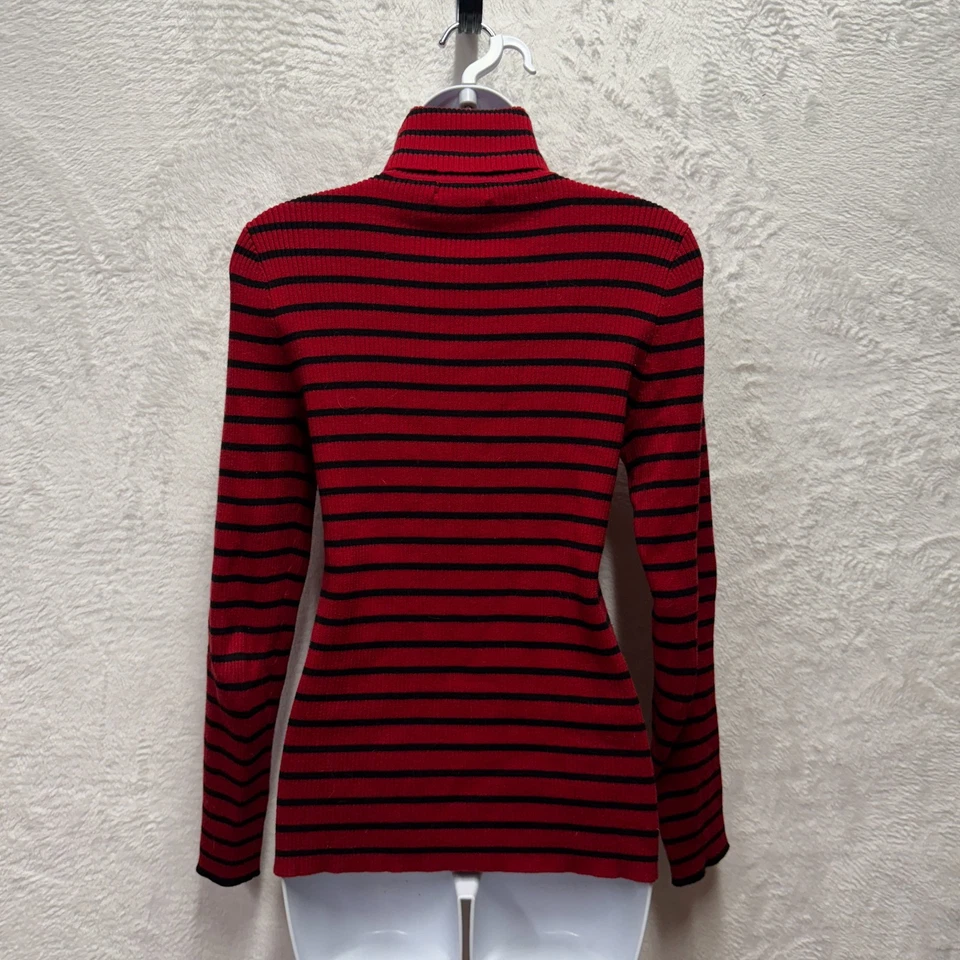 Top de cuello alto Lauren Ralph Lauren para mujer mediano rojo a rayas tejido algodón logotipo Foto 4 de 4