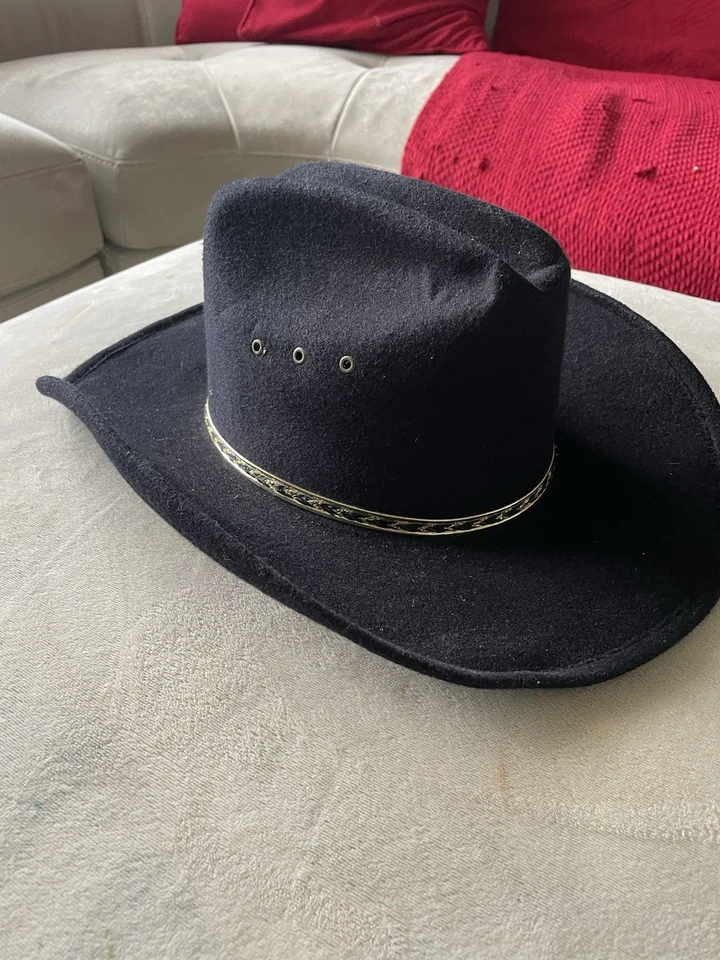 Sombrero de Vaquero Western Express Negro con Borde Dorado Talla 7/8 Foto 2 de 4