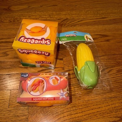 Sunny Days Squeezy Hot Dog, Cheese, and Corn Squishy Bundle of 3