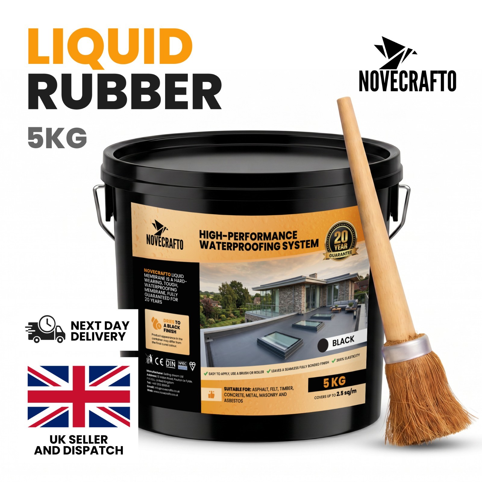 Liquid Rubber Roof Coating Kit with Brush 5KG – Waterproof Sealant