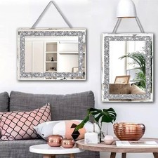 2 Piece Decorative Wall Mirrors Crush Diamond Silver Accent Living Room Bedroom