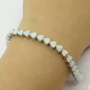 Authentic Women's Tennis Bracelet 9Ct Heart 14K White Gold Plated Lab Created Fire Opal 7"