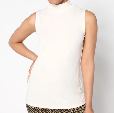 Susan Graver Sleek Essentials Size 2X Sugar Cane Liquid Knit Mock-Neck Tank