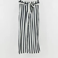 Aritzia Wilfred Striped Wide Leg Pants Womens Size S Parisian Navy Cream Belted