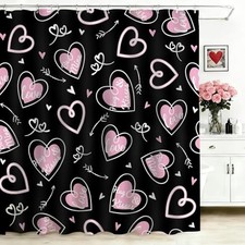 Valentines Shower Curtain Black Red Heart Bathroom Shower Curtain Black Pink