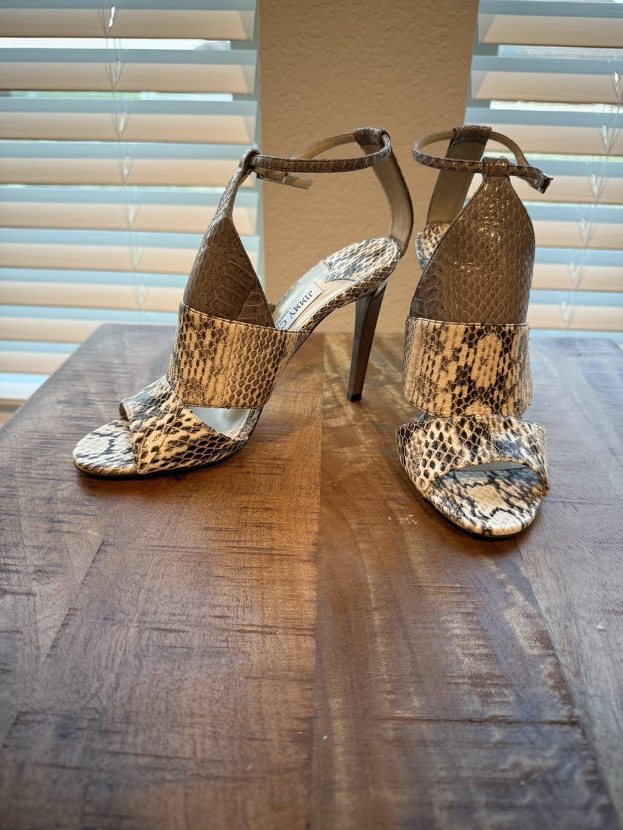 choopii★ Jimmy Choo Snakeskin Print Ankle Strap High Heel Sandals – Size 38
