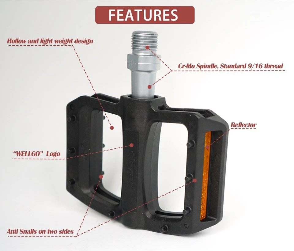 Pedal Wellgo J345B Cuerpo de Carbono Ti Husillo Bicicleta de Carretera Bicicleta de Ciudad MTB Pedales Planos Foto 3 de 4