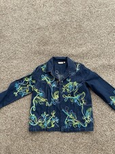 Choices Women's Size Large Jean Jacket Boho Floral Embroidered Blue Denim