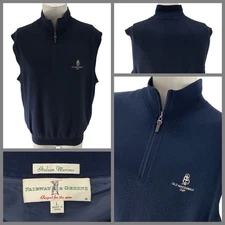 Fairway & Greene 1/4 Golf Sweater Vest Men’s L Navy Wool Lined St. Louis CC YGI