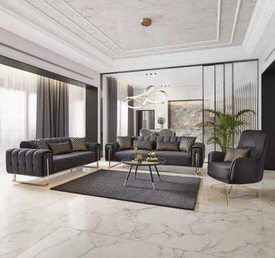 3-2-1-1-Sofa Aile in Schwarz/Goldfarben     