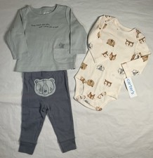 Carter's Infant Boys 6 Months Blue Bears 3 Piece Set Body Suit Tee Shirt Pants