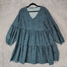 Dress Womens XL Green Polka Dot Ruffle Cottagecore V Neck Balloon Sleeve Dress