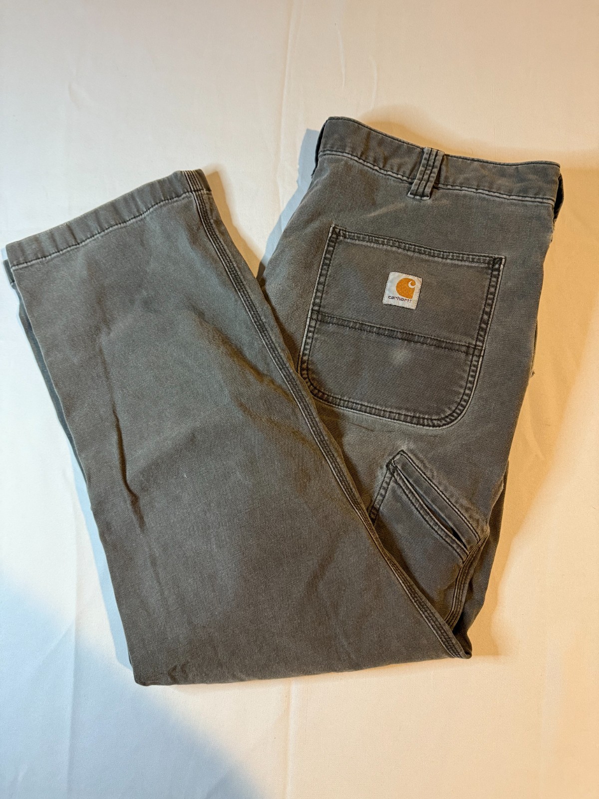 Carhartt Jeans Mens Size 38X30 Gray Denim Relaxed Fit Rugged Canvas Work Pants