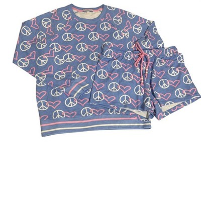 P.J. Salvage Peace & Love Lounge Set - Blue Pink & White pajama long sleeve