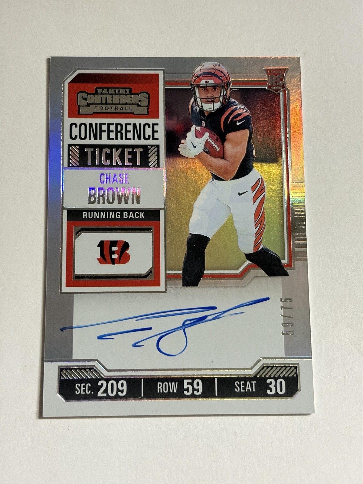 2023 Contenders - RPS Chase Brown Conference Ticket /75 Bengals Auto RC