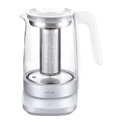 ZWILLING Enfinigy Glass Kettle 1.7L, Tea Kettle, 6 Preset Tea Timer, Silver