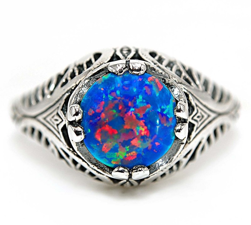 Blue Fire Opal 925 Solid Sterling Silver Filigree Ring Jewelry Sz 6 PC12-2