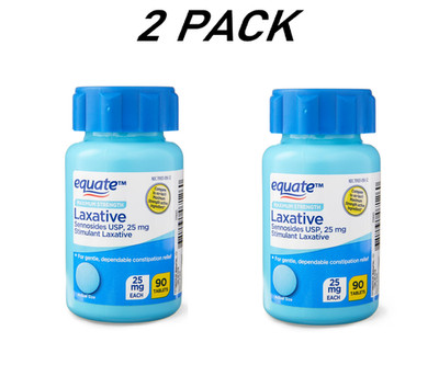 (2 Pack) Equate Max Strength Sennosides 25mg Laxative Tablets, 90 Ct.