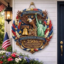 USA 250th Anniversary Door Hanger 1776-2026 Patriotic Wood Porch Sign Decor Gift